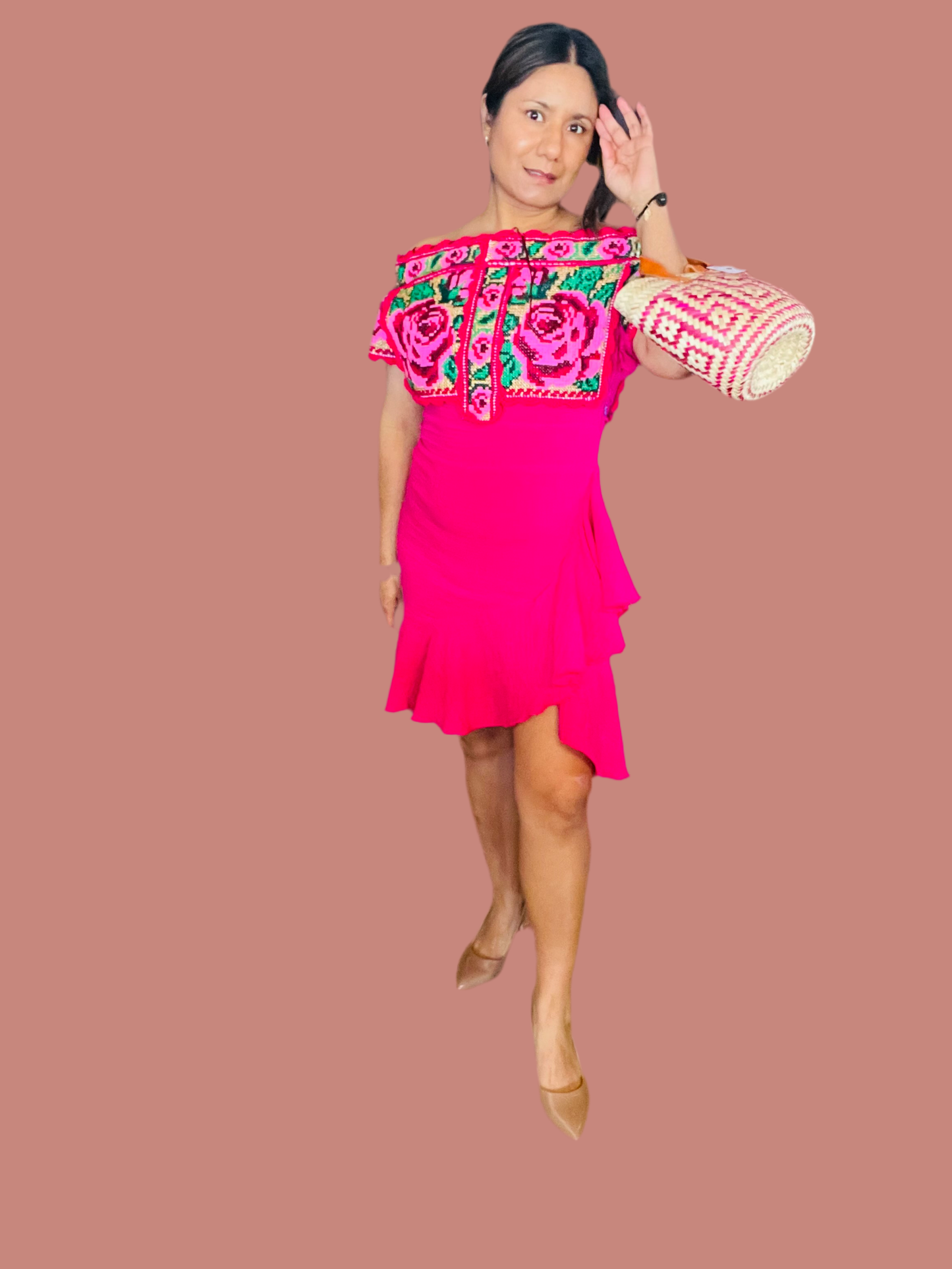 Rose off shoulder dress