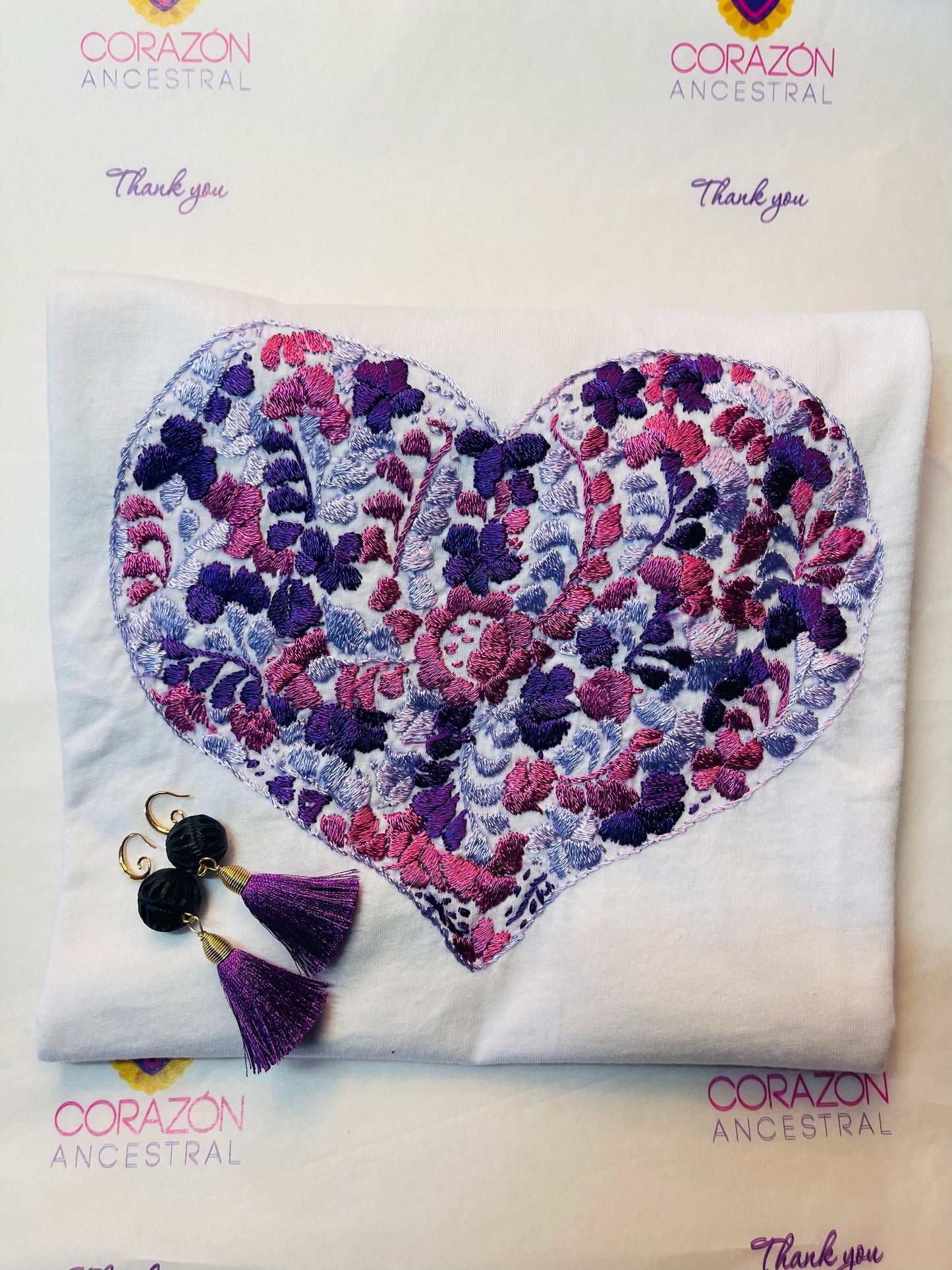 Purple/Pink Ancestral Heart T-shirt and Earring Set