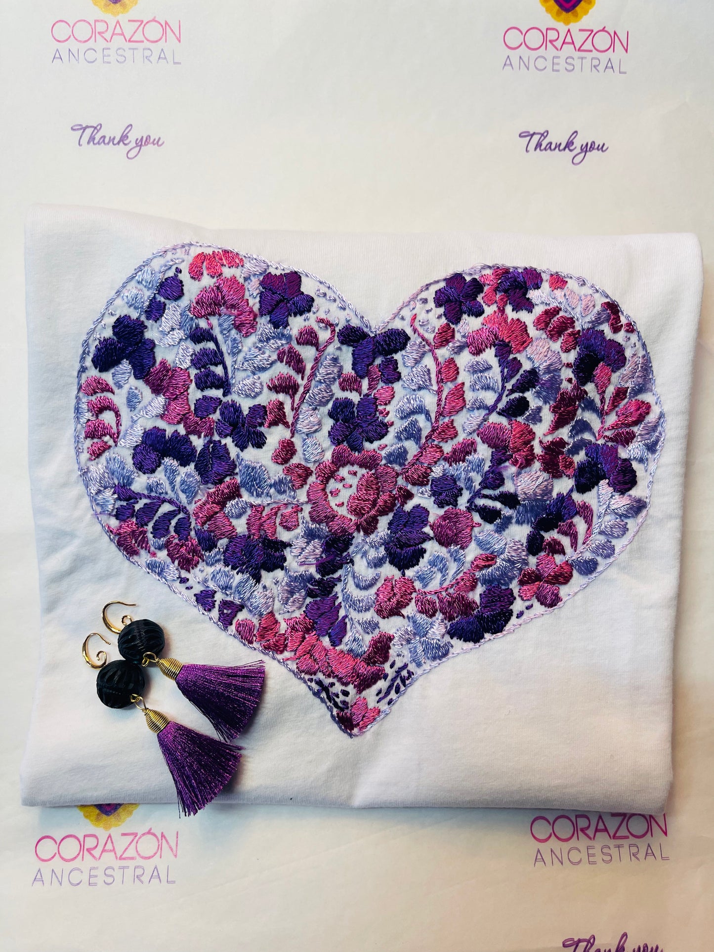 Purple/Pink Ancestral Heart T-shirt and Earring Set