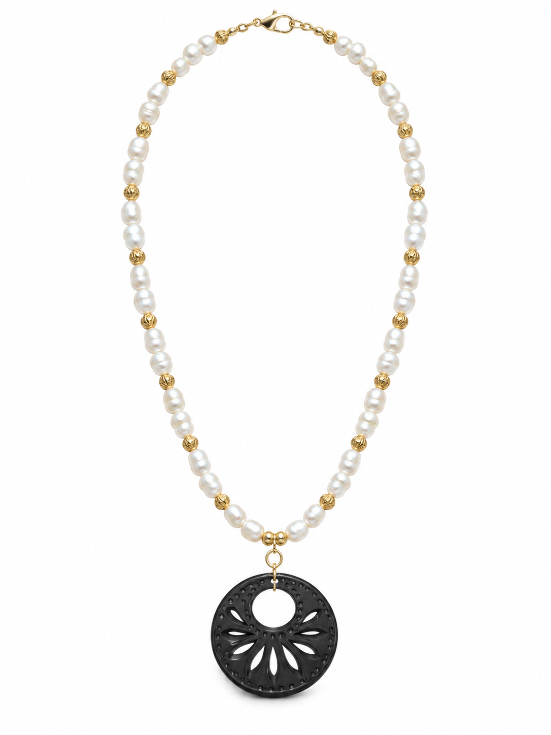 Mother-of-Pearl and Ebony Eclipse Medallion Necklace