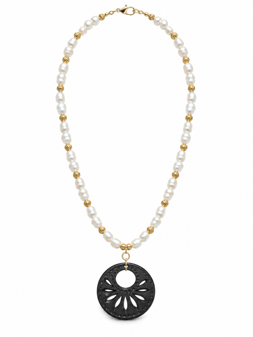 Mother-of-Pearl and Ebony Eclipse Medallion Necklace