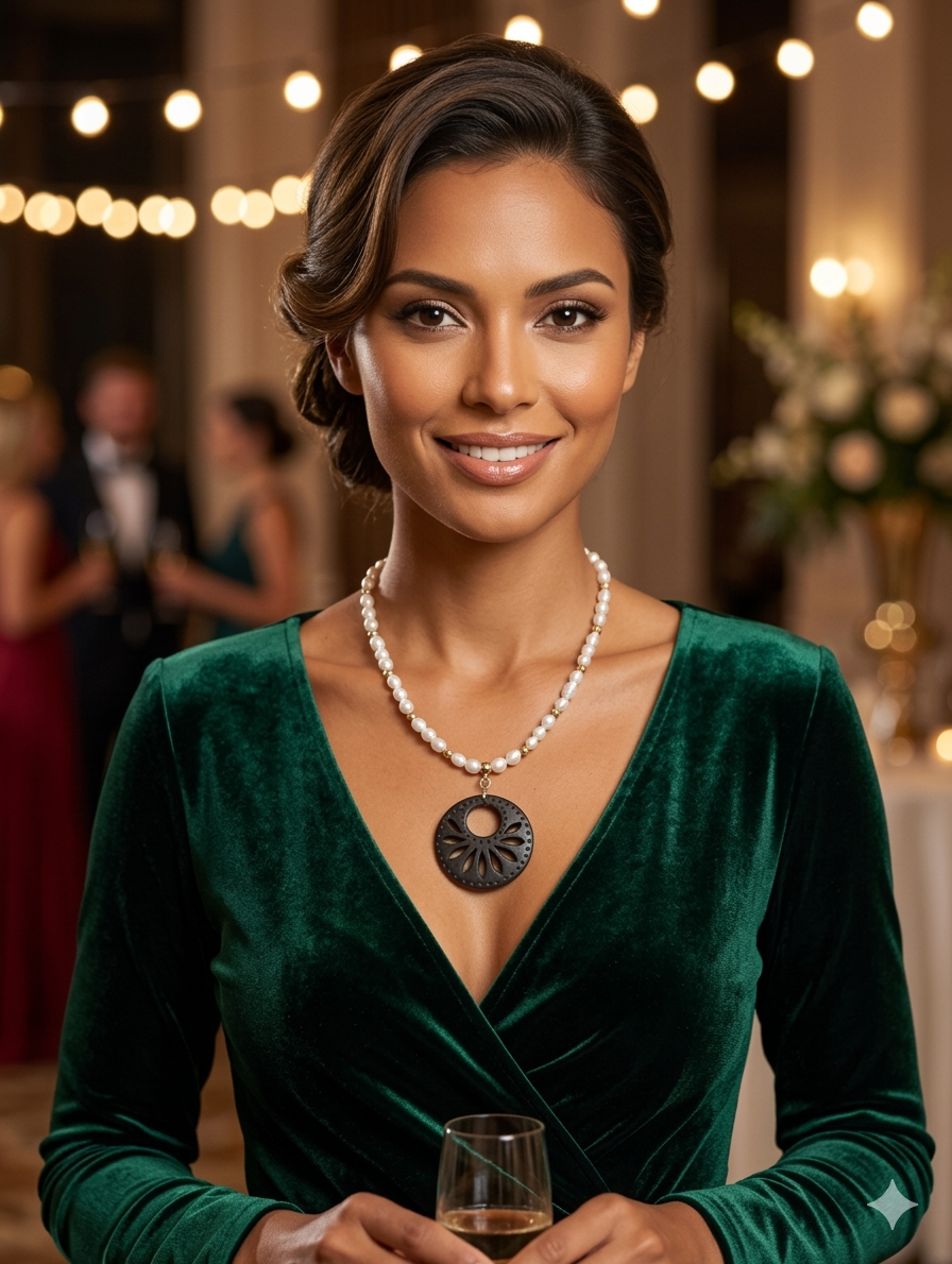 Collar Medallón Eclipse de Nácar y Ébano