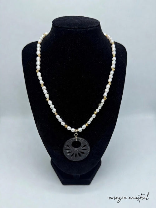 Mother-of-Pearl and Ebony Eclipse Medallion Necklace