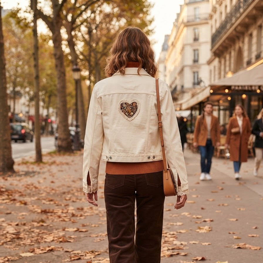 Chamarra de jeans corazón de otoño.