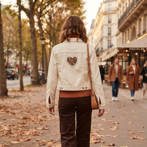 Autumn heart denim jacket.