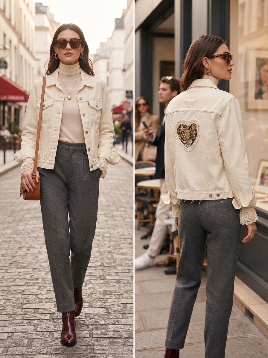 Autumn heart denim jacket.