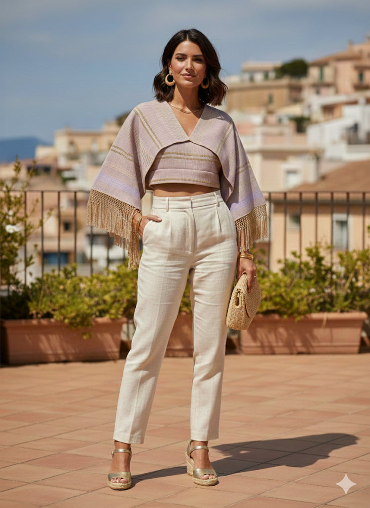 Crop top mariposa lila de algodón