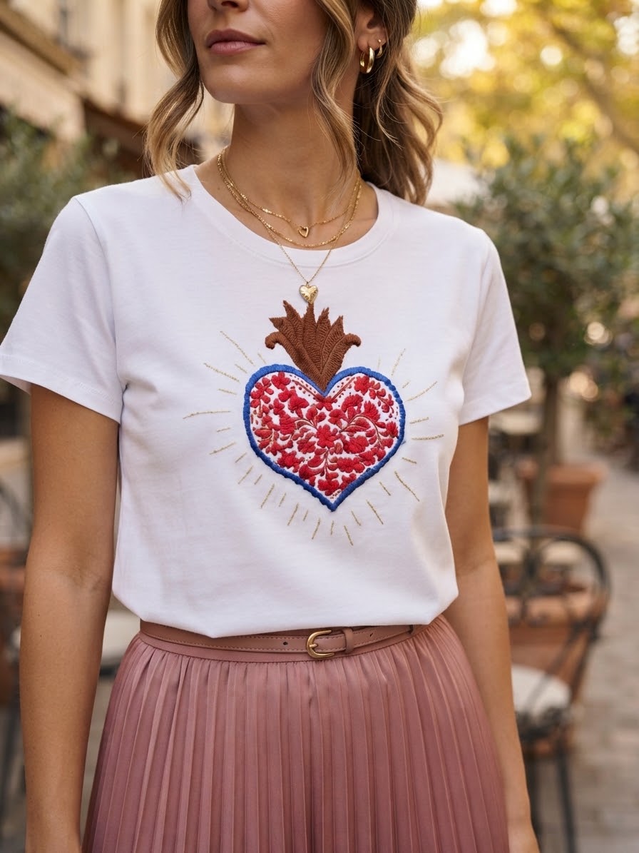 Playera sagrado corazón bordado