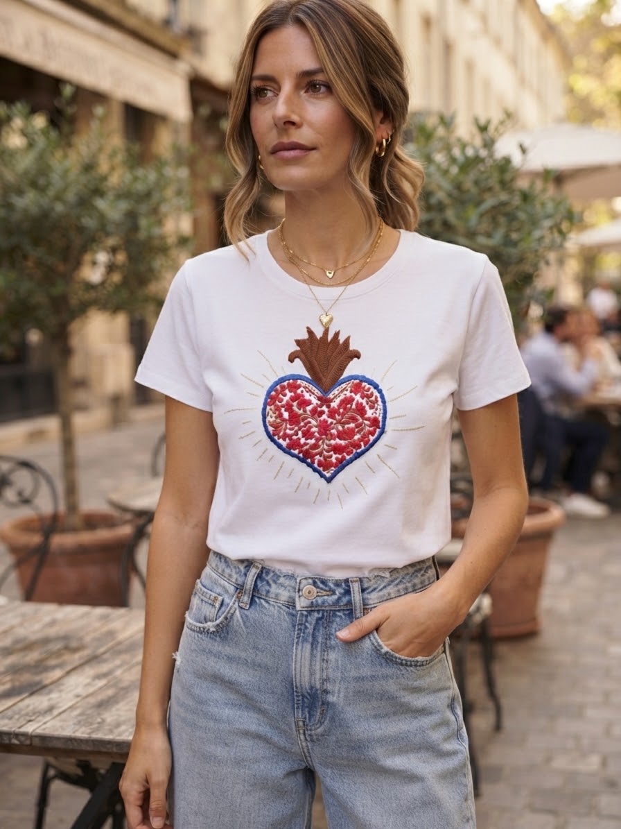 Playera sagrado corazón bordado