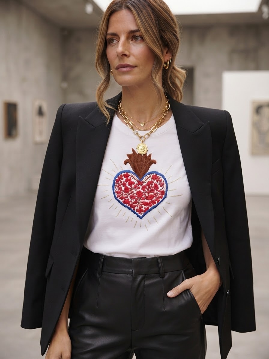 Playera sagrado corazón bordado