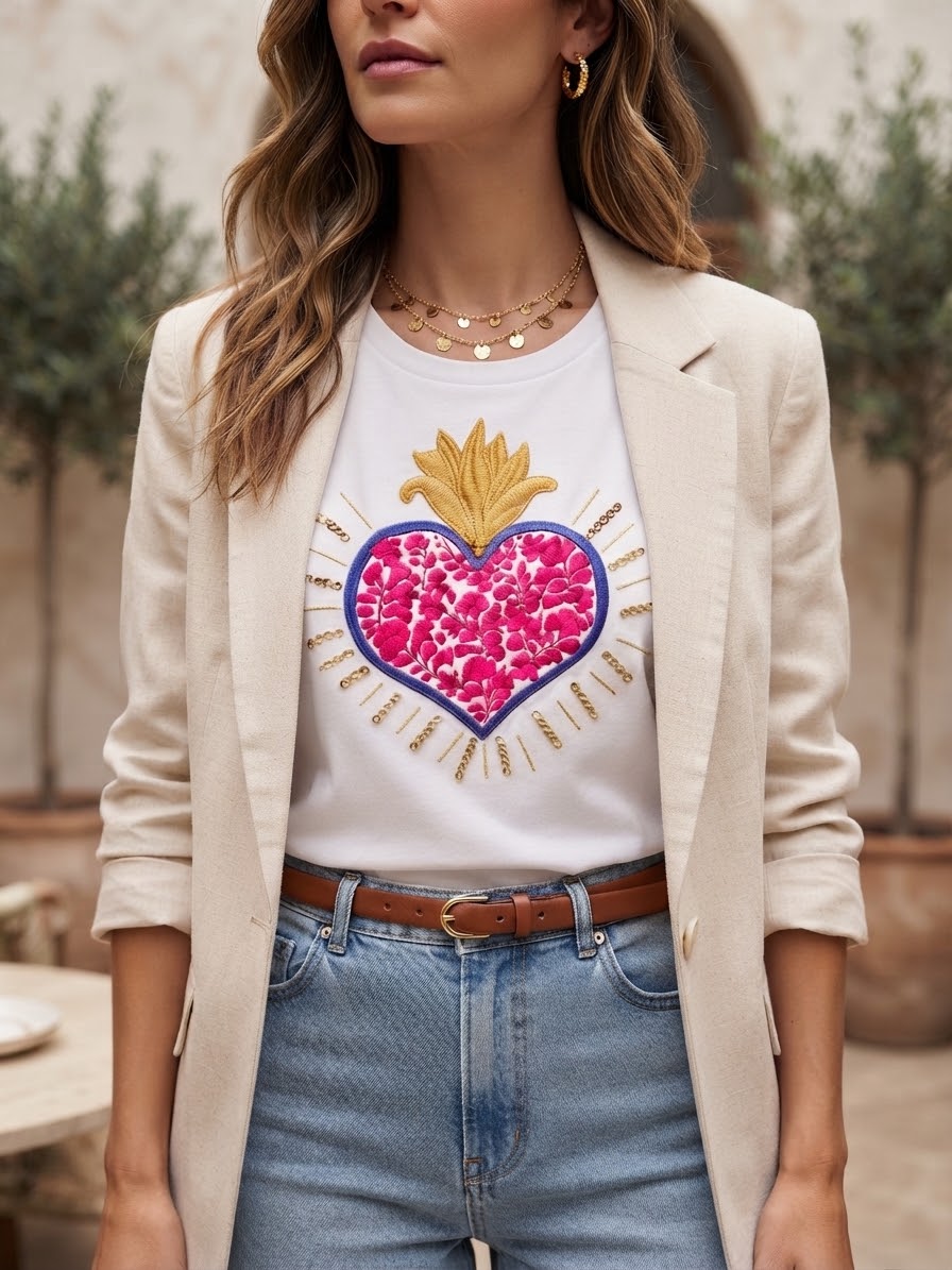 Playera sagrado corazón bordado