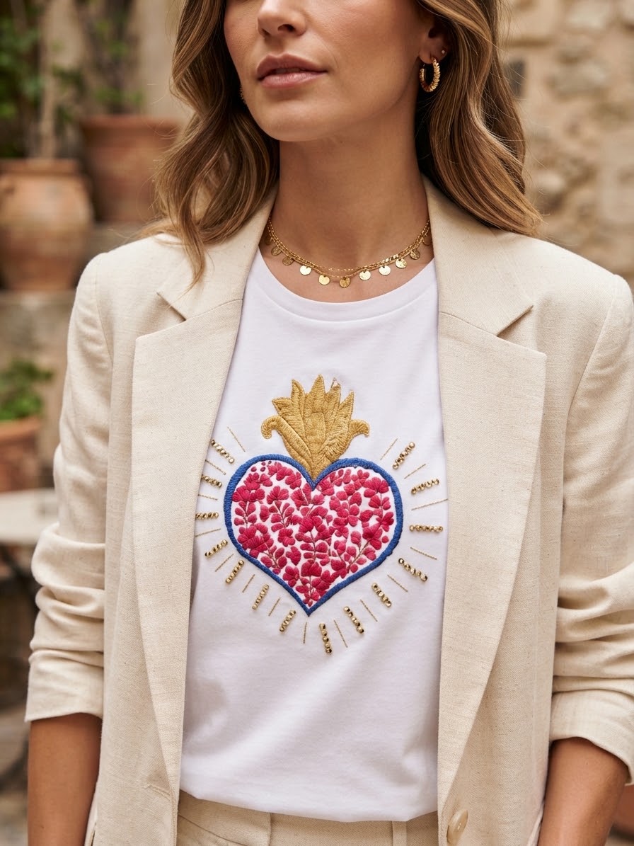 Playera sagrado corazón bordado
